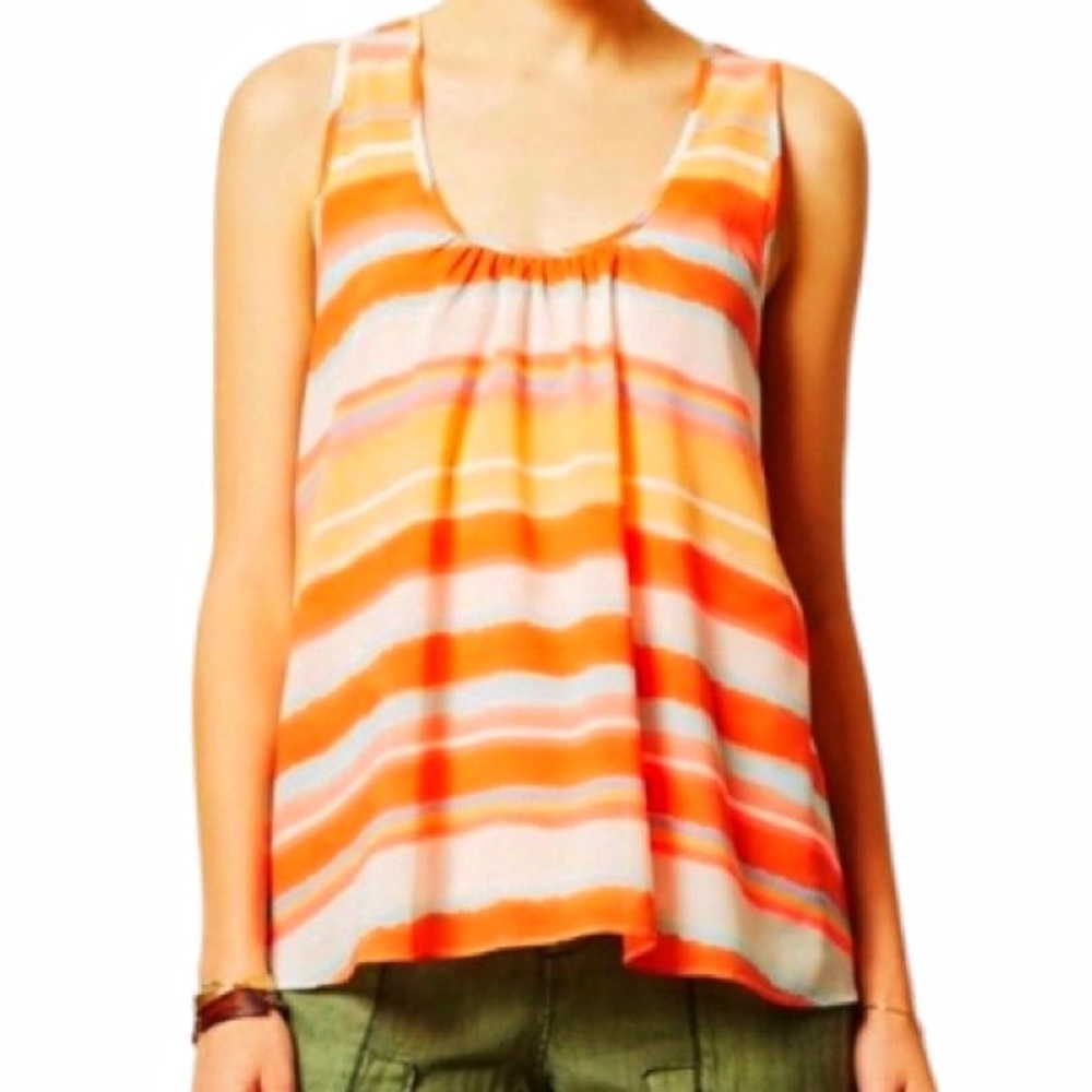 Anthropologie Meadow Rue Orange Merlon Striped Open Back Top, Size Petite Small